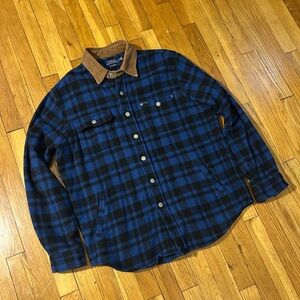 🪵 Polo Ralph Lauren Blue and Black Plaid Wool Jacket with Brown Collar